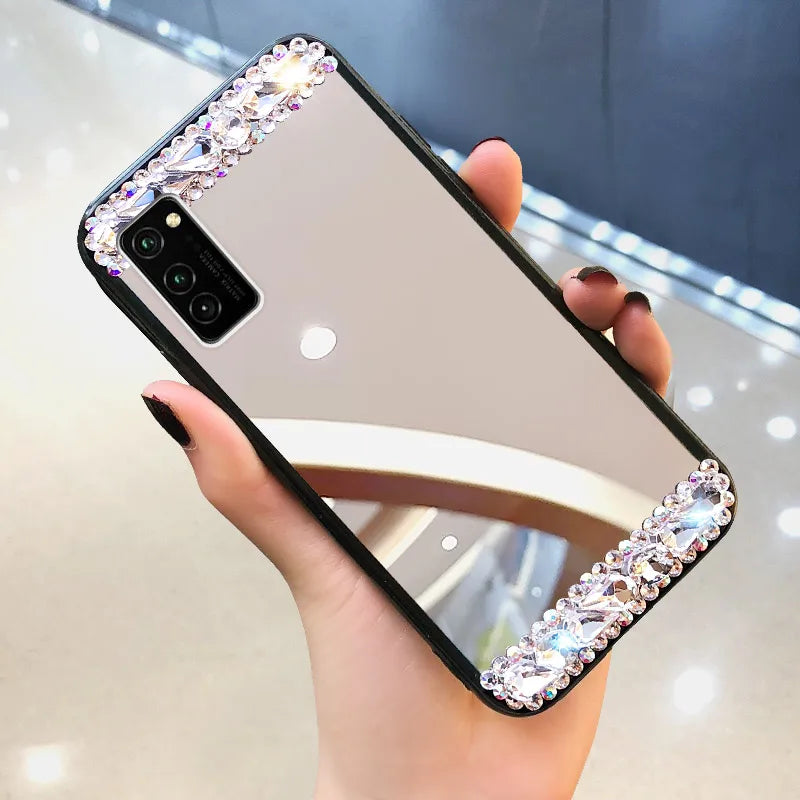 Mirror Diamond Case for Samsung Galaxy A55 A35 A54 A53 S24 Ultra S22 S21 FE S23 Plus Luxury Make Up Shockproof Plastic TPU Cover