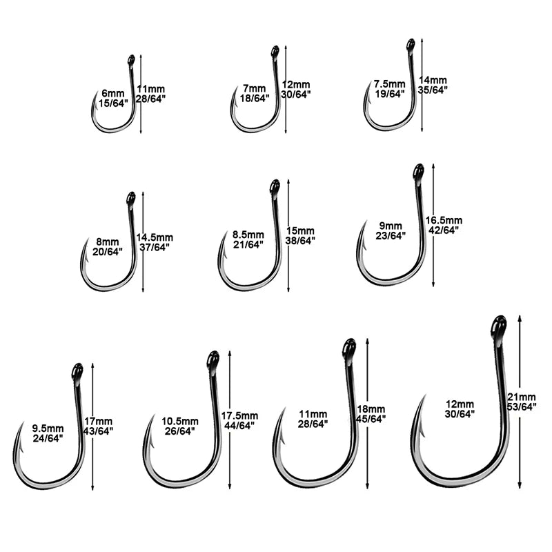 70-100pcs/box 6 Size High Carbon Steel Fishing Hooks Set Fly Fishing Jip Barbed Carp Fish Lure Hook Set Accessories Sea Tackle