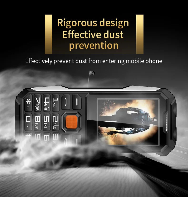 Durable Rugged Slim Outdoor Key Feature Phone Non waterproof Torch SOS Call Speed Dial Black FM list Auto Recorder Long Standby