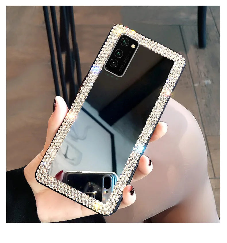 Mirror Diamond Case for Samsung Galaxy A55 A35 A54 A53 S24 Ultra S22 S21 FE S23 Plus Luxury Make Up Shockproof Plastic TPU Cover