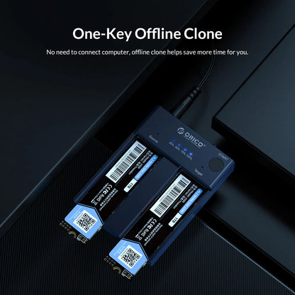 ORICO M.2 NVMe Cloner Dual Bay NVMe USB C to NVMe SSD Enclosure Aluminum M.2 Duplicator Offline Clone for PCIe M-Key SSDs 8TB