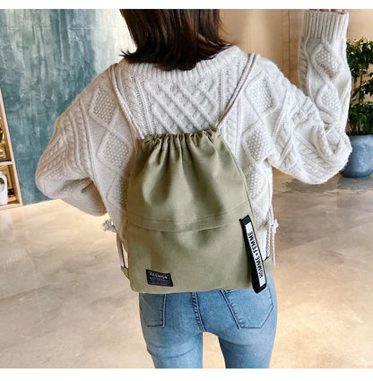 New Women Casual Canvas Drawstring Backpack Men Solid Color Letter Pattern Bag Drawing Straps Closure Fashion Outdoor Bag