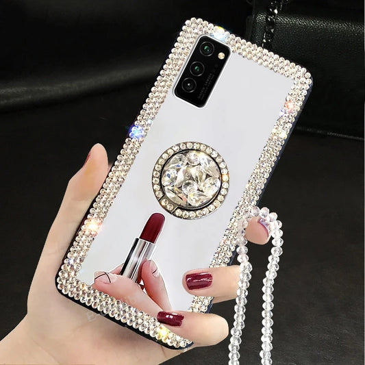 Mirror Diamond Case for Samsung Galaxy A55 A35 A54 A53 S24 Ultra S22 S21 FE S23 Plus Luxury Make Up Shockproof Plastic TPU Cover