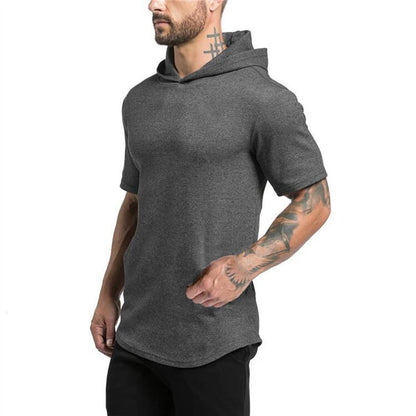 New Brand Cotton Hooded Casual Gyms Clothing Fitness Mens Fashion Sports Hip Hop Summer Bodybuilding Muscle Short Sleeve T-shirt