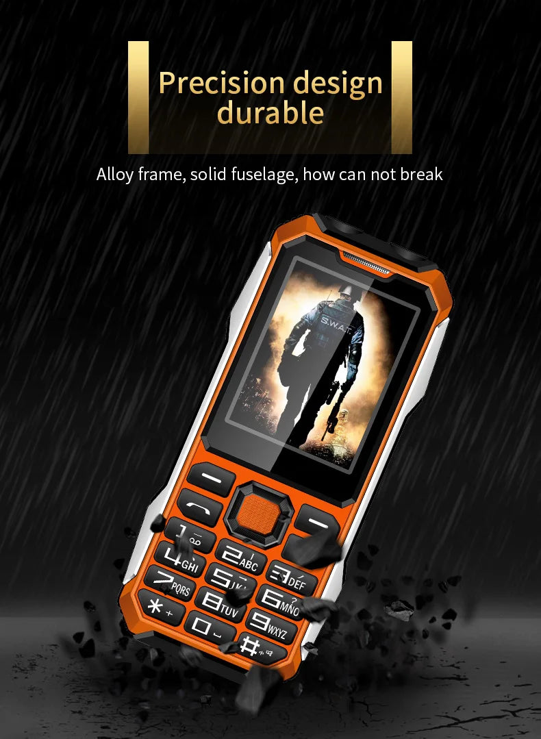 Durable Rugged Slim Outdoor Key Feature Phone Non waterproof Torch SOS Call Speed Dial Black FM list Auto Recorder Long Standby