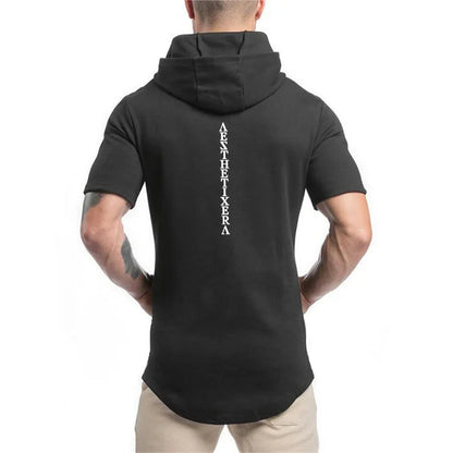 New Brand Cotton Hooded Casual Gyms Clothing Fitness Mens Fashion Sports Hip Hop Summer Bodybuilding Muscle Short Sleeve T-shirt