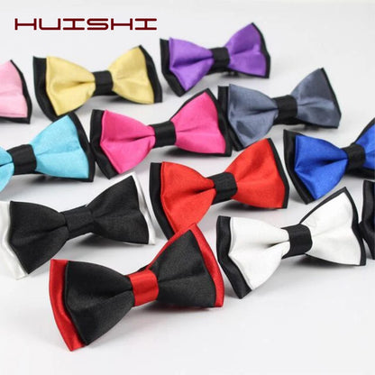 HUISHI Black Bow Tie Male Solid Color Marriage Bow ties For Men Candy Color Butterfly Cravat Two Tone Bowtie Butterflies