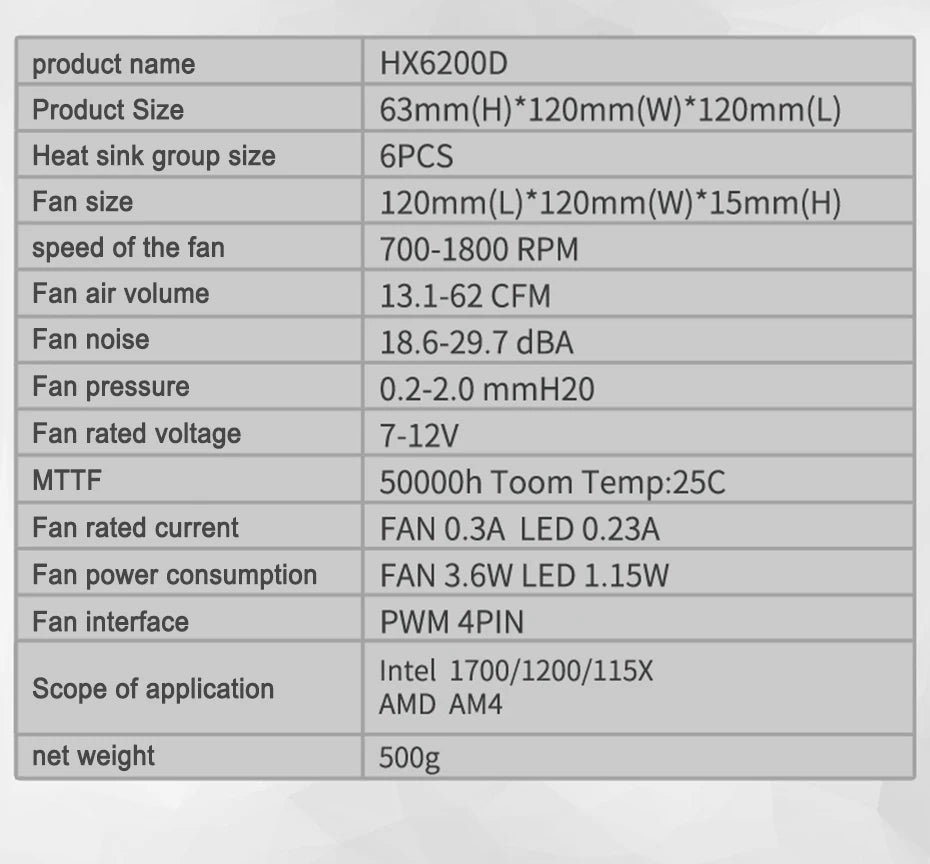 Jonsbo HX6200D CPU Cooler 6 Heat Pipe Air-Cooled Downward Pressure ARGB Radiator White  12generation Intel LGA1700 1200 115X AM4