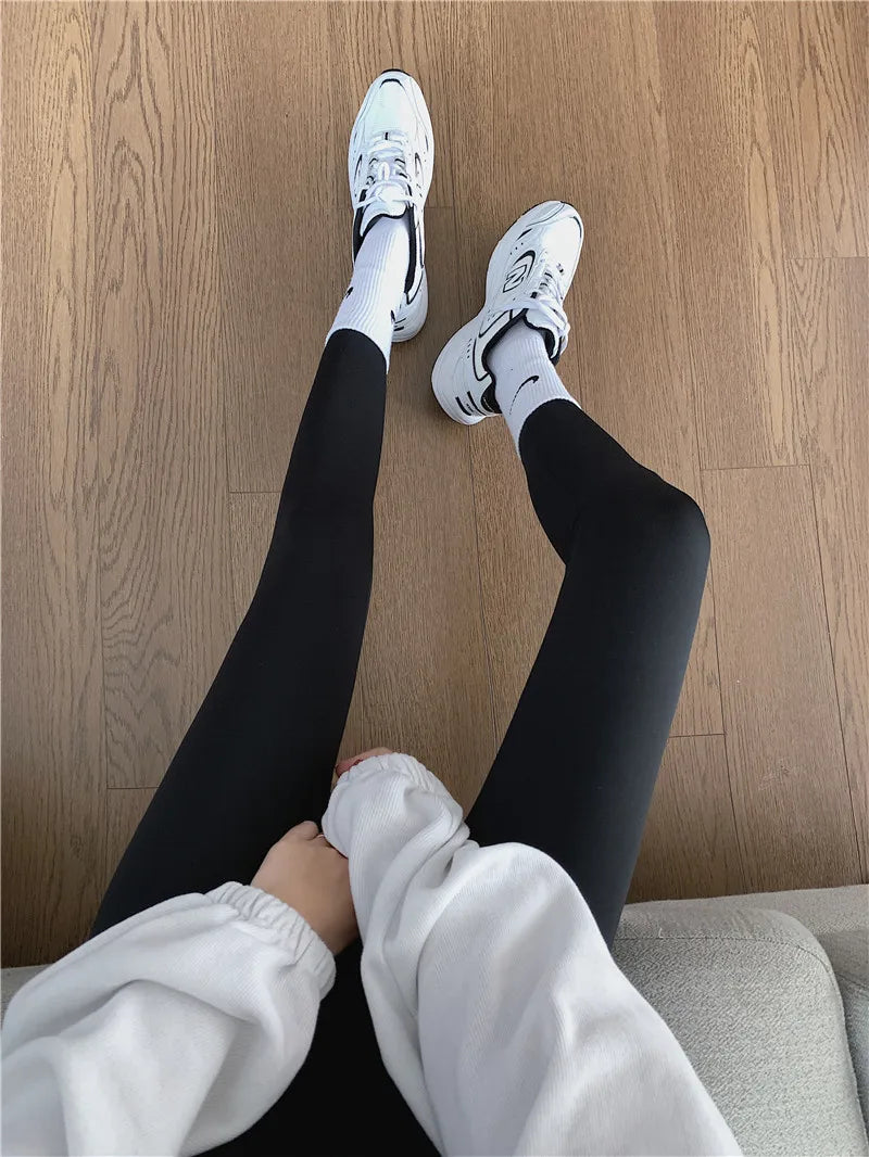 BIVIGAOS Black Thin Sharkskin Leggings Women Sun Printed Skinny Slim Sexy Fitness Leggings Casual Fashion Sports Leggings Autumn