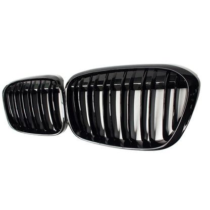 Gloss Black Front Bumper Kidney Grill Grilles For BMW X1 F48 F49 2016 2017 2018 2019 2020 XDrive Double Line M Style