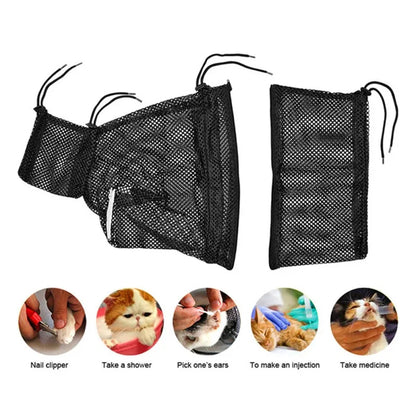 Mesh Pet Bath Bag Cats Grooming Washing Bags No Scratching Adjustable Cat Supplies Bath Clean Bag Pet Nail Trimming Bags