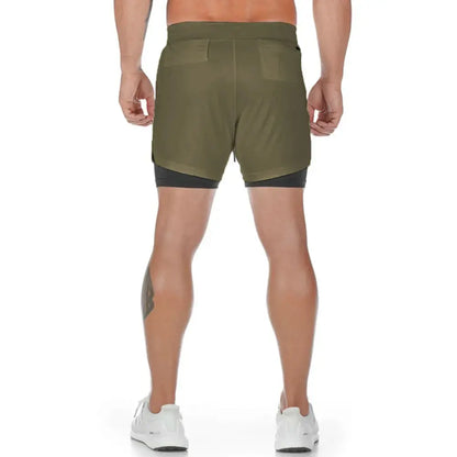 Camo 2 in 1 Running Shorts Men's Gym Fitness Training Quick Dry Short Pants Male Outdoor Sport Jogging Built-in pocket Bermuda