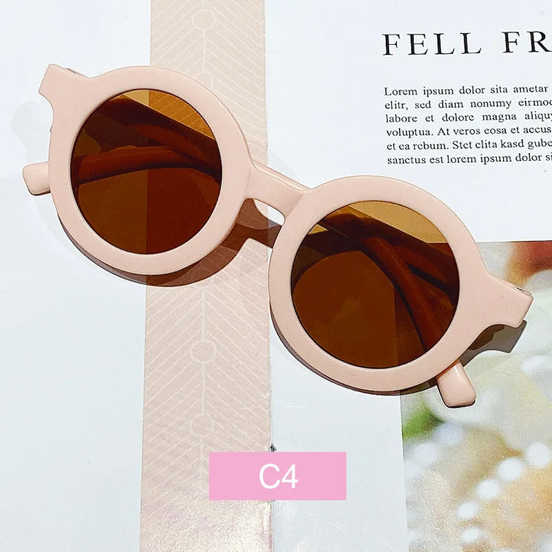 Free shipping children's color round frame light PC cute small face sunglasses