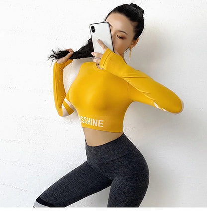 Cloud Hide Fitness Yoga Shirt Sexy Sports Gym Tank Crop Top Running Long Sleeve Blouse Winter T-Shirt Women Workout Sportswear