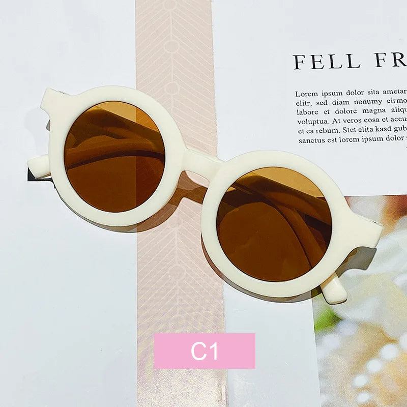 Free shipping children's color round frame light PC cute small face sunglasses