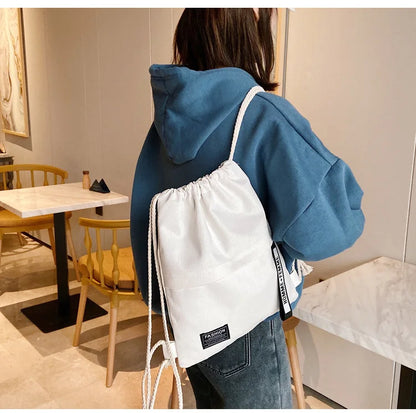 New Women Casual Canvas Drawstring Backpack Men Solid Color Letter Pattern Bag Drawing Straps Closure Fashion Outdoor Bag