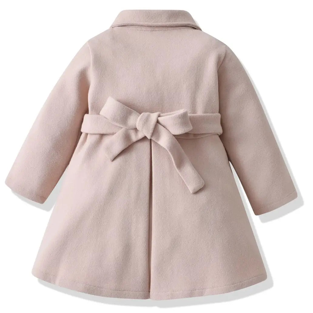 New Baby Girls Woolen Jacket Coat Kids Winter Outerwear Clothes Children Spring Autumn Mid-length Windbreaker for 2-6 Years Wear