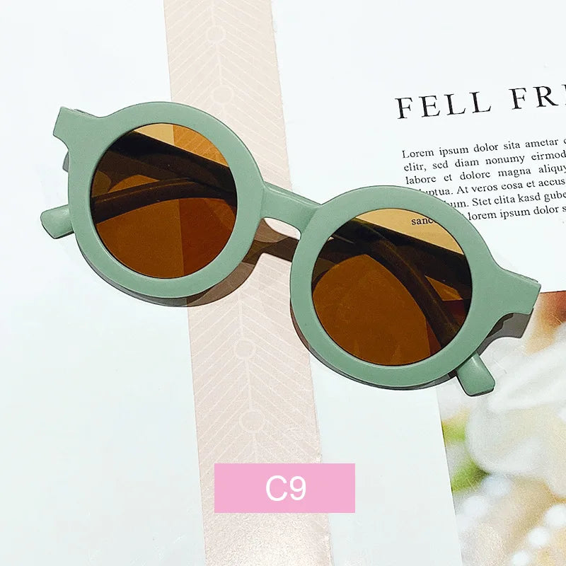 Free shipping children's color round frame light PC cute small face sunglasses