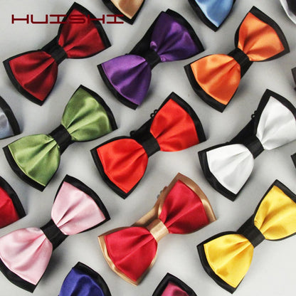 HUISHI Black Bow Tie Male Solid Color Marriage Bow ties For Men Candy Color Butterfly Cravat Two Tone Bowtie Butterflies