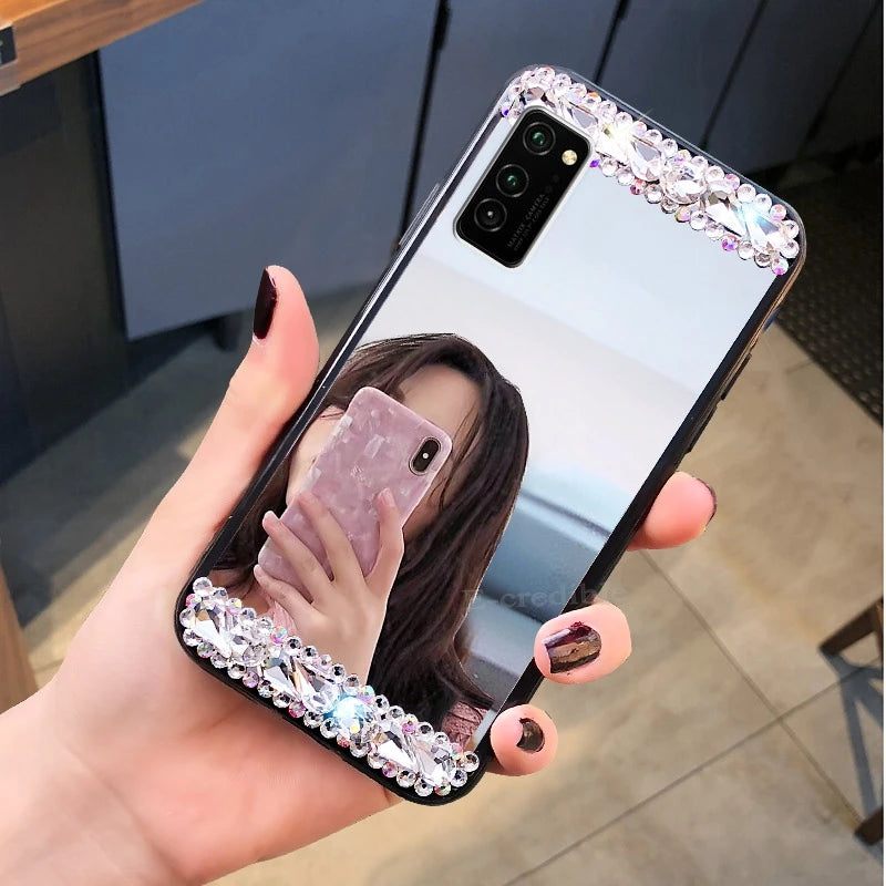 Mirror Diamond Case for Samsung Galaxy A55 A35 A54 A53 S24 Ultra S22 S21 FE S23 Plus Luxury Make Up Shockproof Plastic TPU Cover