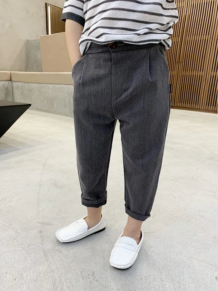 2021 Korea Boys SUIT PANTS School Kids Casual Button Trousers Clothes Children Formal Pants Brand Fashion costume