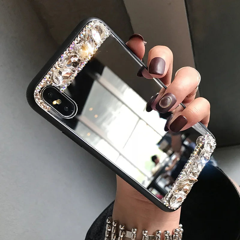 Mirror Diamond Case for Samsung Galaxy A55 A35 A54 A53 S24 Ultra S22 S21 FE S23 Plus Luxury Make Up Shockproof Plastic TPU Cover