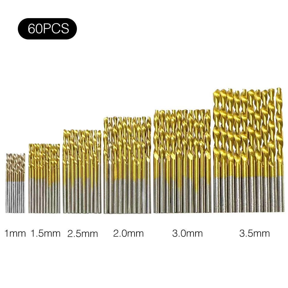 Titanium Coated HSS Twist Drill Bit Set Metal Hole Grooving Drill Saw Carpenter Woodworking Tools 1.0mm-3.5mm 50Pcs 60Pcs Drill