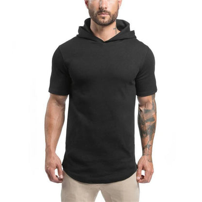 New Brand Cotton Hooded Casual Gyms Clothing Fitness Mens Fashion Sports Hip Hop Summer Bodybuilding Muscle Short Sleeve T-shirt