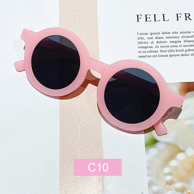 Free shipping children's color round frame light PC cute small face sunglasses