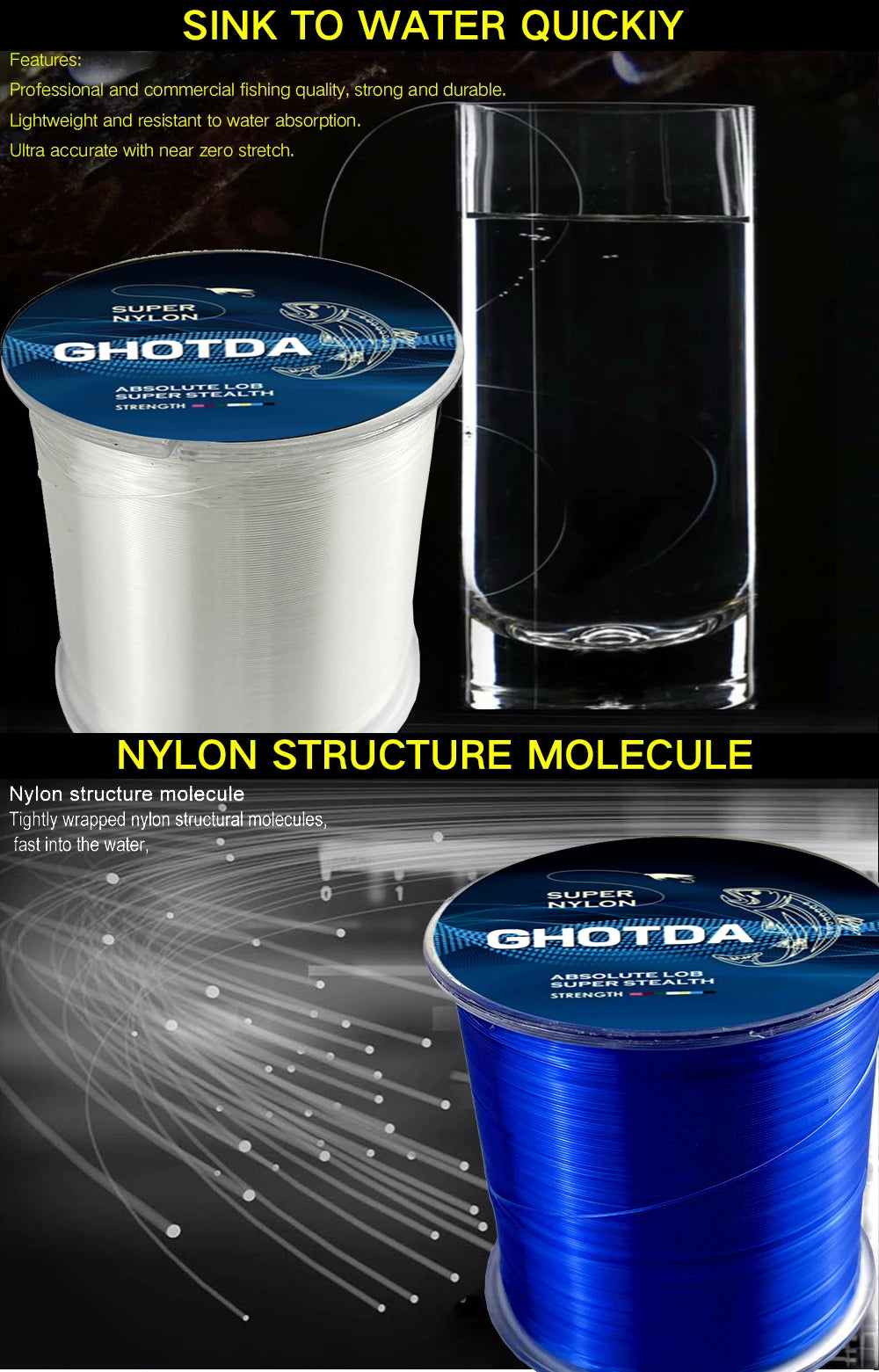 GHOTDA 500M Nylon Fishing Line Durable Monofilament Fishing Wire Rock Sea Fishing Line