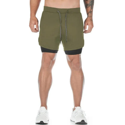 Camo 2 in 1 Running Shorts Men's Gym Fitness Training Quick Dry Short Pants Male Outdoor Sport Jogging Built-in pocket Bermuda