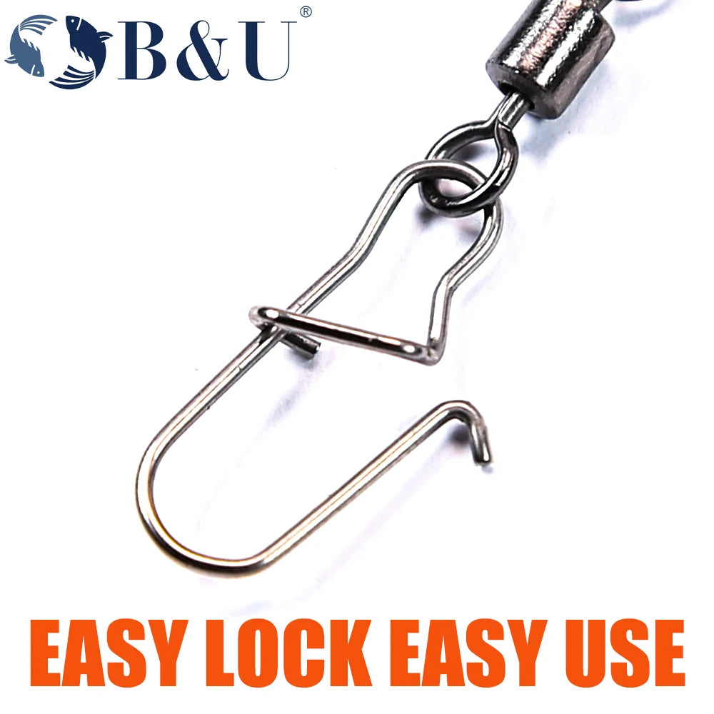 B&U 50PCS Snap Swivels Pike Fishhook Lure Fishing Accessories Connector Pin Bearing Rolling Swivel Stainless Steel Tackle