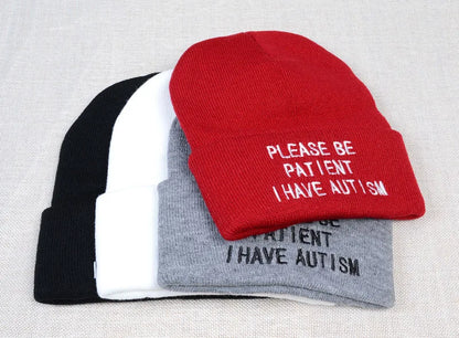 Please Be Patient I Have Autism letter Embroidery Knitted Hat men women Warm Winter Beanie Outdoor Sports Skiing Beanies