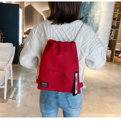 New Women Casual Canvas Drawstring Backpack Men Solid Color Letter Pattern Bag Drawing Straps Closure Fashion Outdoor Bag