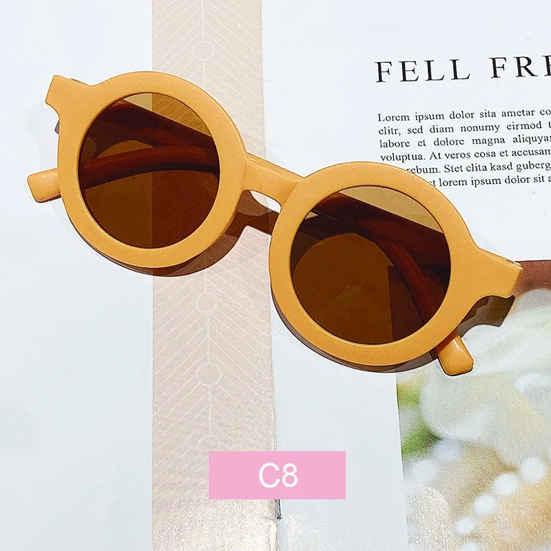 Free shipping children's color round frame light PC cute small face sunglasses