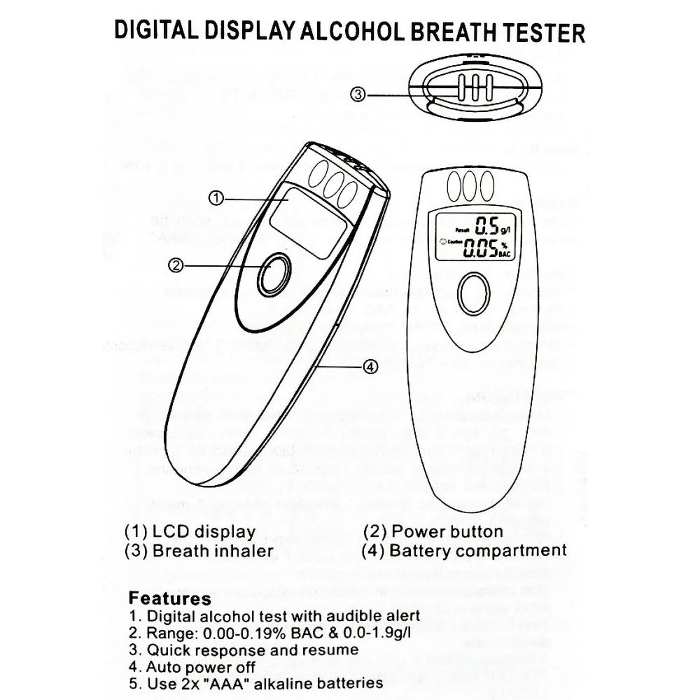 HX-64 Alcohol Tester Mini LCD Digital Display Alcohol Breath Analyzer Breathalyzer Test Testing PFT-641 Professional easy use