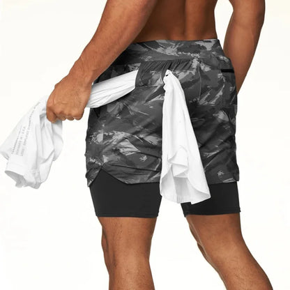 4XL Camo Running Shorts Men 2 In 1 Double-deck Quick Dry GYM Sport Shorts Fitness Jogging Workout Shorts Men Sports Short Pants