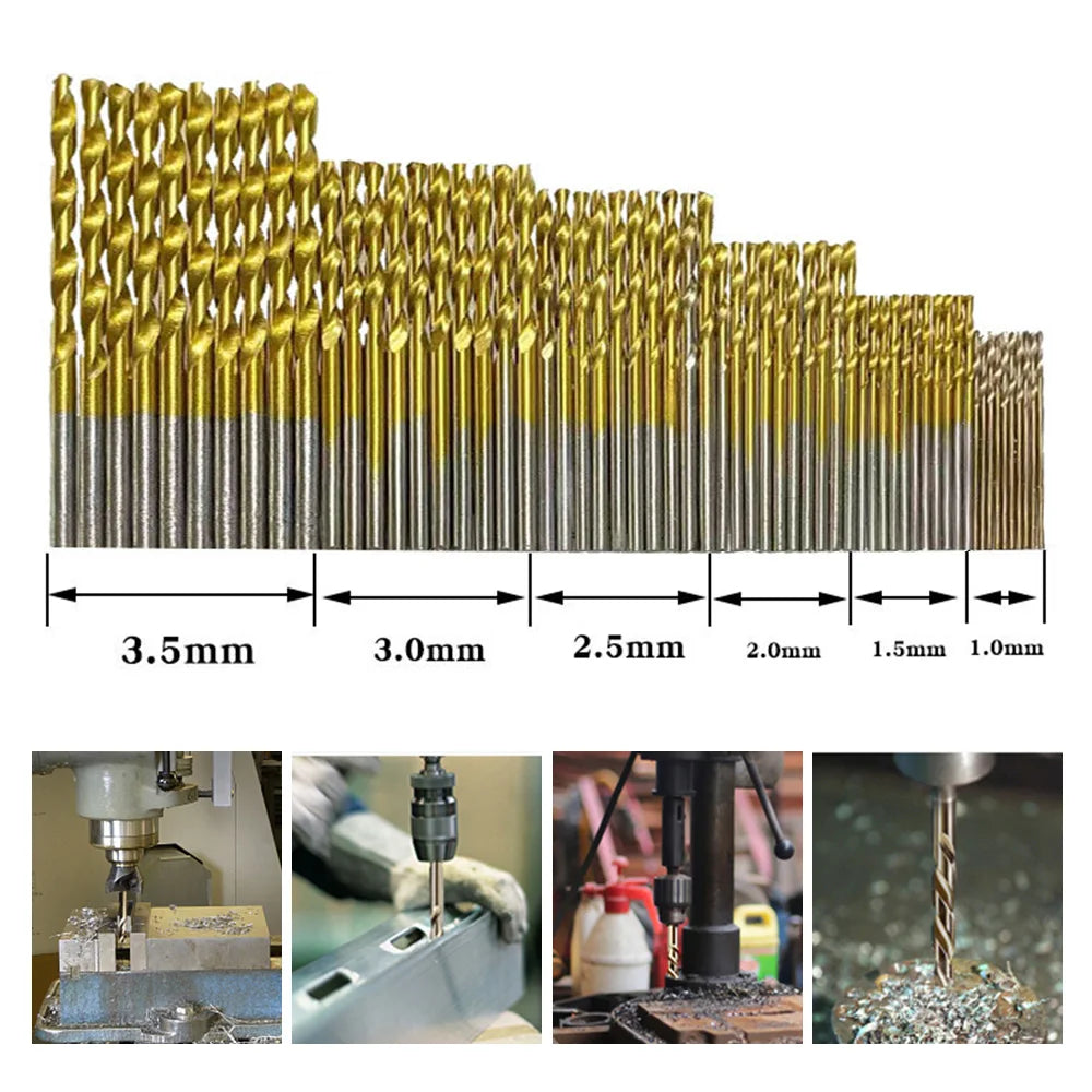 Titanium Coated HSS Twist Drill Bit Set Metal Hole Grooving Drill Saw Carpenter Woodworking Tools 1.0mm-3.5mm  50Pcs 60Pcs Drill