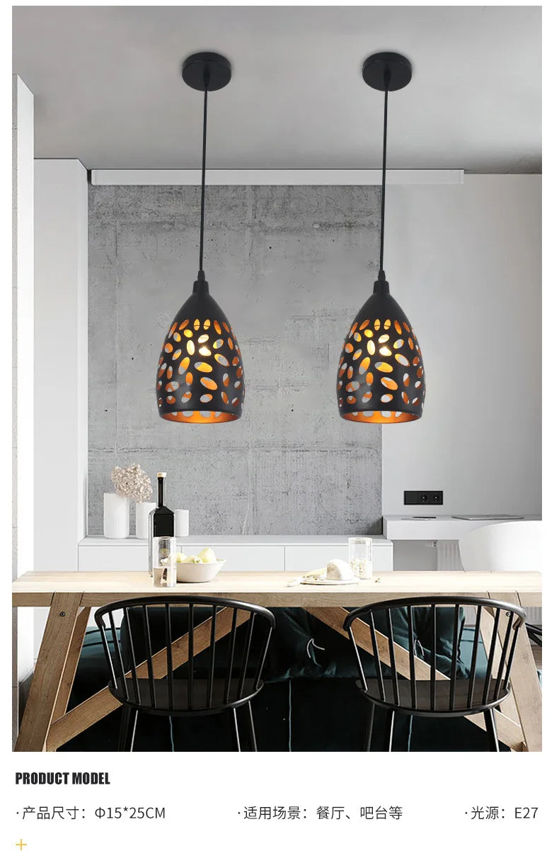 Modern LED pendant light iron Hollow metal cage pendant lamp living room restaurant shop bar fixture decoration