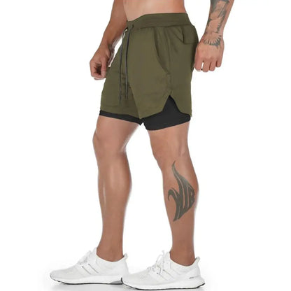 Camo 2 in 1 Running Shorts Men's Gym Fitness Training Quick Dry Short Pants Male Outdoor Sport Jogging Built-in pocket Bermuda