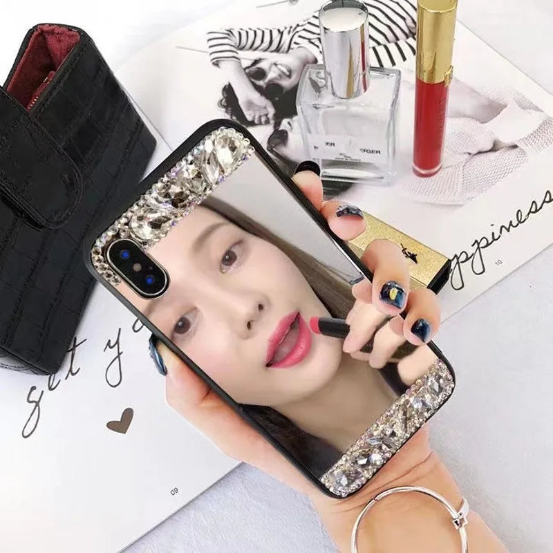 Mirror Diamond Case for Samsung Galaxy A55 A35 A54 A53 S24 Ultra S22 S21 FE S23 Plus Luxury Make Up Shockproof Plastic TPU Cover