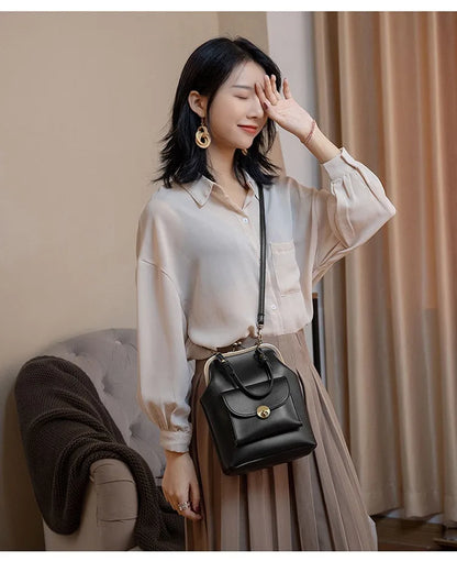 Women shoulder bags Korean style Metal Buckle clip Ladies Handbags PU Leather lady Sling bag female Crossbody Bag purses