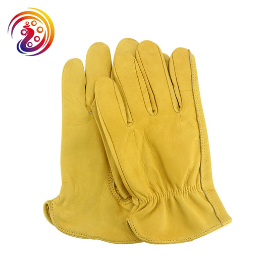 OLSON DEEPAK  Leather Work Gloves Work Drivers Gloves Gardening Motorcycle Household Work Cowhide Leather Safety Working Gloves