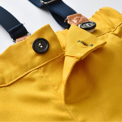 Boy Formal Clothing Suit Kid Solid Shirt Bow Yellow Shorts Belt Clothes Set Wedding Birthday Toddler Children Kids Boy Outerwear