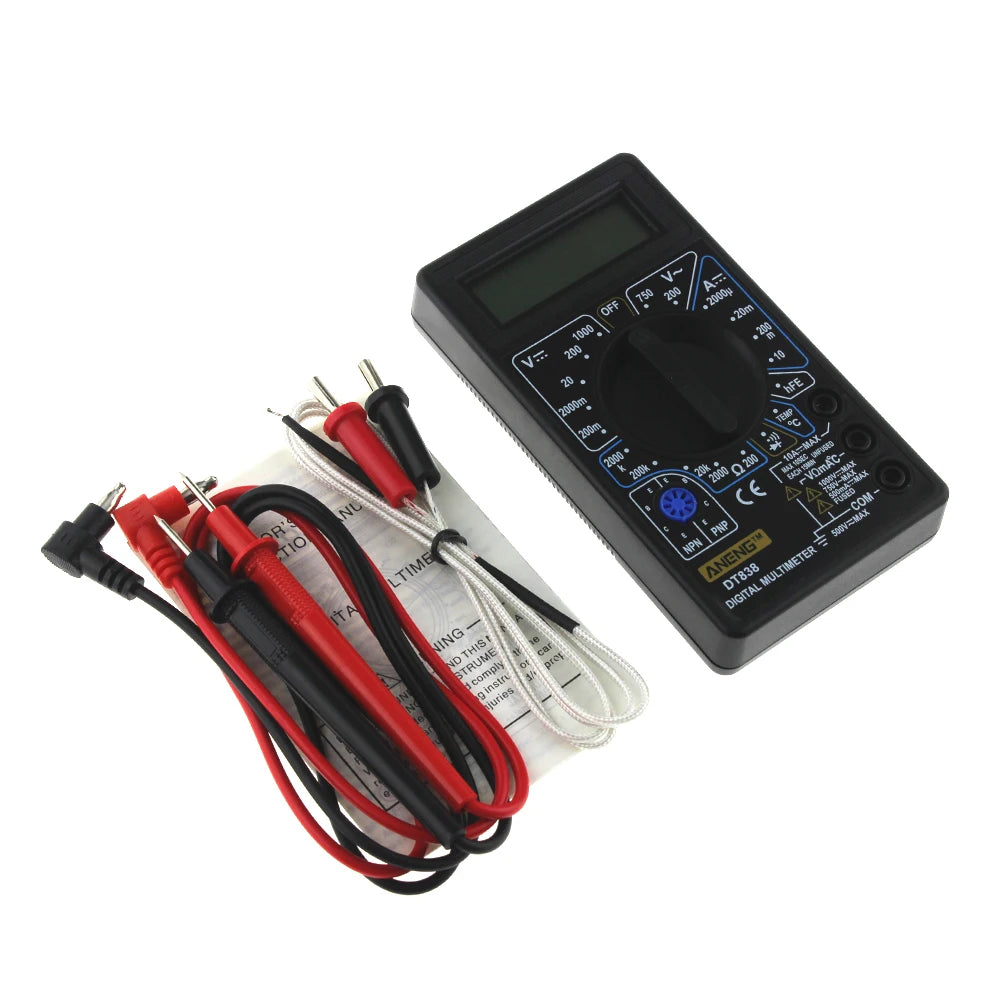 DT838 DT830B Digital Multimeter Tester Voltmeter Measuring Current Resistance Temperature Meter ACDC Ammeter Test Lead Probe