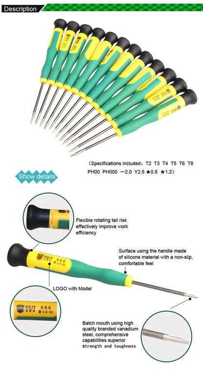 BST-666 Precision 12 in 1 Screwdriver Set Mobile Phone PC Tablet Disassemble Repair Kit Phillips Torx Screw Drivers