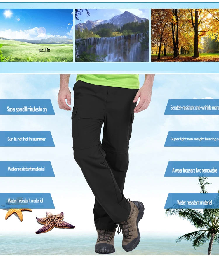 M-7XL Men's Summer Quick Dry Removable Hiking Pants Breathable Trousers Outdoor Sports Trekking Fishing Waterproof Shorts PN18