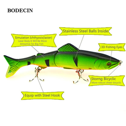 1pc 17.7g 125mm Crankbaits Fishing Lures Hard Bait Artificial Wobbler For Pike Peche 3 Segments Minnow Swimbait With Steel Ball