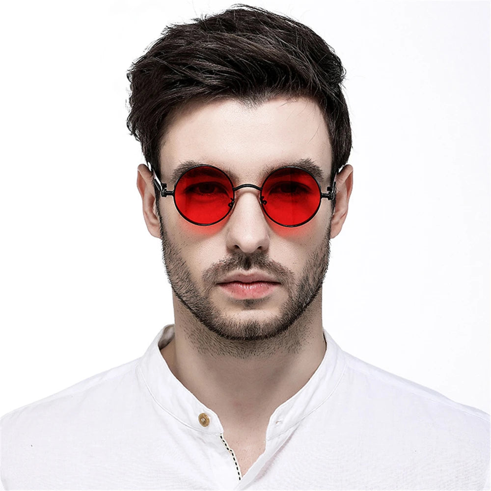 VIVIBEE Vintage Steampunk Red Sunglasses Men Round Punk Alloy Metal Retro Sun Glasses Women 2025 Goggles Gothic Style Shades