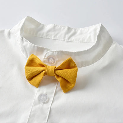 Boy Formal Clothing Suit Kid Solid Shirt Bow Yellow Shorts Belt Clothes Set Wedding Birthday Toddler Children Kids Boy Outerwear